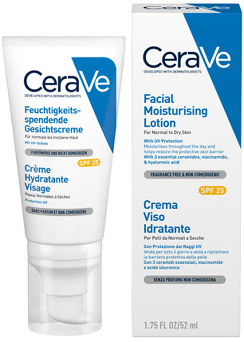 заказать и купить CeraVe Увлажняющий лосьон для нормальной и сухой кожи лица SPF25, 52 мл