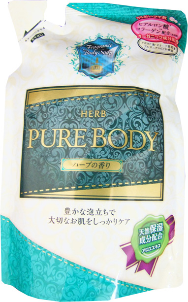 заказать и купить Mitsuei Pure Body Увлажняющий гель для душа с гиалуроновой кислотой, коллагеном и экстрактом алоэ, с ароматом луговых трав, 400 мл, мягкая упаковка